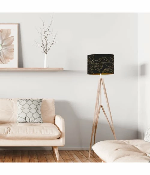 Abat-jours Lampadaires Abat-jour Lampadaire Doré Imprimé Noir Et Or Feuille T 40 X H 25 4 Abat-jours Lampadaires Abat-jour Lampadaire Doré Imprimé Noir Et Or Feuille T 40 X H 25 – Image 2