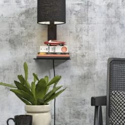 Good & Mojo Appliques Murales Et Spots Applique Bambou Noir/lin Avec Tablette H36cm -Luminaires Soldes 2022 applique bambou noir lin avec tablette h36cm 2