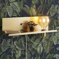 Nouvelles versions -Luminaires Soldes 2022 applique tablette avec port usb en metal doree l50cm 1