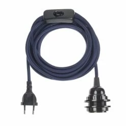 Hoopzi Suspensions Fil électrique En Tissu Luminaire Bleu Marine 4,5m