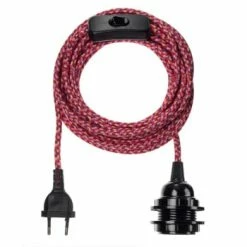 Hoopzi Suspensions Fil électrique En Tissu Luminaire Pied De Poule 4,5m -Luminaires Soldes 2022 fil electrique en tissu luminaire chevron rose rouge 4 5m 1