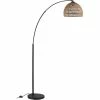ATHM DESIGN Lampadaires Lampadaire Abat Jour Aspect Rotin Beige Et Pied Métal Noir -Luminaires Soldes 2022 lampadaire abat jour aspect rotin beige et pied metal noir