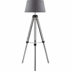 ATHM DESIGN Lampadaires Lampadaire Abat Jour Tissu Gris Et Pieds Bois
