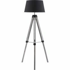 ATHM DESIGN Lampadaires Lampadaire Abat Jour Tissu Noir Et Pieds Bois