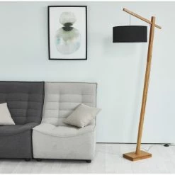 ATHM DESIGN Lampadaires Lampadaire Abat Jour Tissu Noir Pied Bois -Luminaires Soldes 2022 lampadaire abat jour tissu noir pied bois 2