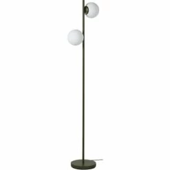 ATHM DESIGN Lampadaires Lampadaire Abat Jour Verre Pied Metal Brossé Vert Kaki