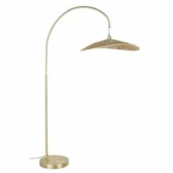 Maisons Du Monde Lampadaires Lampadaire Arqué En Métal Doré Et Abat-jour En Raphia Tressé H180