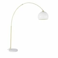 Maisons Du Monde Lampadaires Lampadaire Arqué En Métal Doré, Marbre Blanc Et Abat-jour Teinté Crème H195