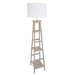 Corep Lampadaires Lampadaire Avec étagères Bois & Coton Blanc H162cm
