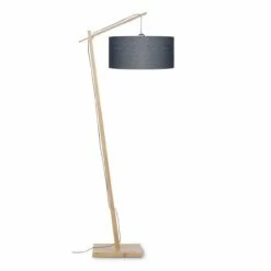 Good & Mojo Lampadaires Lampadaire Bambou Et Lin Naturel Gris H176cm