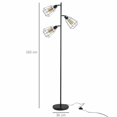 Homcom Lampadaires Lampadaire Design Industriel 3 Ampoules H165 Cm Noir 5 Homcom Lampadaires Lampadaire Design Industriel 3 Ampoules H165 Cm Noir – Image 3