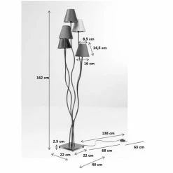 Kare Design Lampadaires Lampadaire En Acier Doré 5 Abat-jours En Velours H163 -Luminaires Soldes 2022 lampadaire en acier dore 5 abat jours en velours h163 4