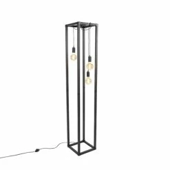 QAZQA Lampadaires Lampadaire En Acier Noir -Luminaires Soldes 2022 lampadaire en acier noir 27