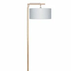 Good & Mojo Lampadaires Lampadaire En Bambou Abat-jour En Lin Gris Clair, H. 174cm