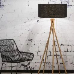 Good & Mojo Lampadaires Lampadaire En Bambou Et Lin Noir H160cm -Luminaires Soldes 2022 lampadaire en bambou et lin noir h160cm 1