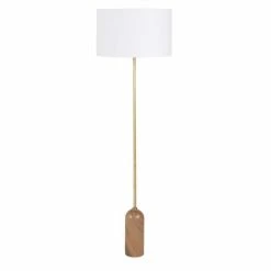 Maisons Du Monde Lampadaires Lampadaire En Marbre Rose Et Métal Doré, Abat-jour En Coton Blanc H156