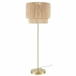 Maisons Du Monde Lampadaires Lampadaire En Métal Doré Abat-jour En Fibre Végétale H152