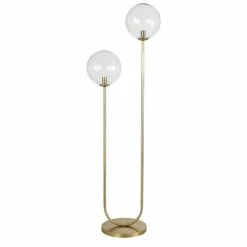 Maisons Du Monde Lampadaires Lampadaire En Métal Doré Et 2 Globes En Verre Ambré H161