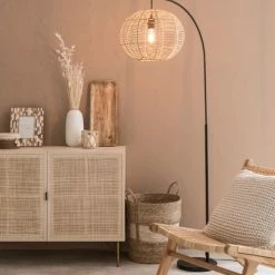 Nouvelles versions -Luminaires Soldes 2022 lampadaire en metal noir et coton beige h166 1000 11 29 201257 2