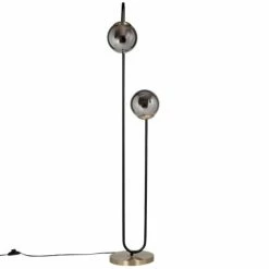 Maisons Du Monde Lampadaires Lampadaire En Métal Noir Et Globes En Verre Doré H130