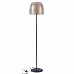 Rendez Vous Déco Lampadaires Lampadaire En Verre Fumé, Marbre Et Métal Noir