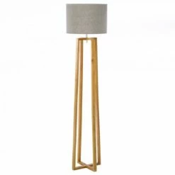 Wadiga Lampadaires Lampadaire Pied En Bois Et Abat-jour Gris