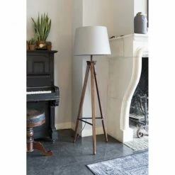 Dutchbone Lampadaires Lampadaire Trépied Bois Et Coton Blanc Cassé -Luminaires Soldes 2022 lampadaire trepied bois et coton blanc casse 4