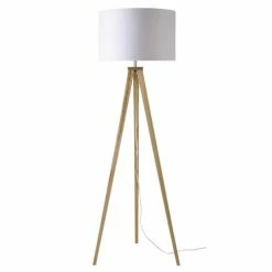 Maisons Du Monde Lampadaires Lampadaire Trépied En Frêne Avec Abat-jour En Coton Blanc H156