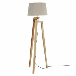 Maisons Du Monde Lampadaires Lampadaire Trépied En Paulownia Et Abat-jour Gris H150