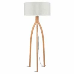 Good & Mojo Lampadaires Lampadaire Tripode Bambou Et Lin Naturel Blanc H160cm