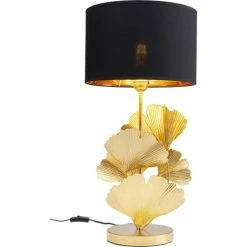 Kare Design Lampes à Poser Lampe 5 Feuilles De Ginkgo Acier Doré Et Abat-jour Coton Noir -Luminaires Soldes 2022 lampe 5 feuilles de ginkgo acier dore et abat jour coton noir 3