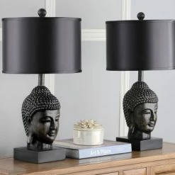 Nouvelles versions -Luminaires Soldes 2022 lampe a poser abat jour en tissu et pied en resine noir x2 1