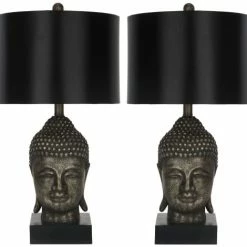 Safavieh Lampes à Poser Lampe à Poser Abat-jour En Tissu Et Pied En Résine Noir (x2)