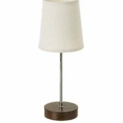 Wadiga Lampes à Poser Lampe à Poser Bois Foncé Métal Chromé Et Abat-jour Beige