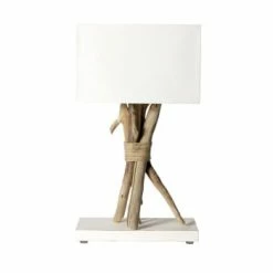 Coc'art Lampes à Poser Lampe à Poser En Bois Blanc Cassé -Luminaires Soldes 2022 lampe a poser en bois blanc