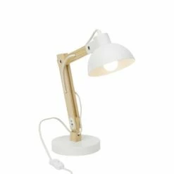 Brilliant Lampes à Poser Lampe à Poser Métal Blanc Et Bois Naturel H59cm