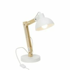 Brilliant Lampes à Poser Lampe à Poser Métal Blanc Et Bois Naturel H59cm -Luminaires Soldes 2022 lampe a poser metal blanc et bois naturel h59cm 4