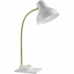 ATHM DESIGN Lampes à Poser Lampe Abat Jour Métal Et Pied Blanc