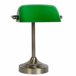 Lucide Lampes à Poser Lampe De Bureau Métal Et Verre Vert Bronze H30cm -Luminaires Soldes 2022 lampe de bureau metal et verre vert bronze h30cm 3