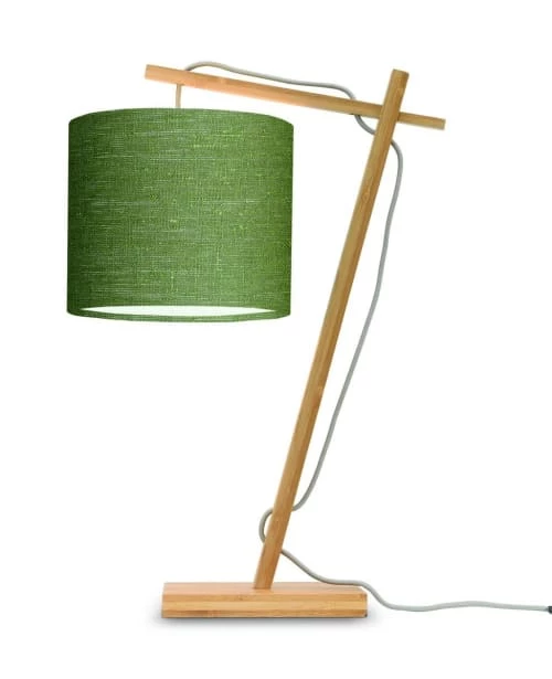 Good & Mojo Lampes à Poser Lampe De Table Bambou/lin Vert H46cm 3 Good & Mojo Lampes à Poser Lampe De Table Bambou/lin Vert H46cm