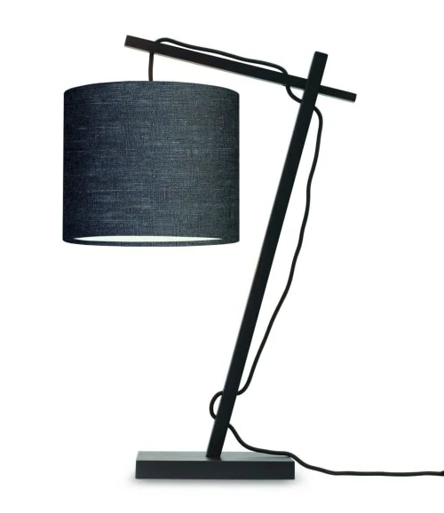 Good & Mojo Lampes à Poser Lampe De Table Bambou Noir/lin H46cm 3 Good & Mojo Lampes à Poser Lampe De Table Bambou Noir/lin H46cm