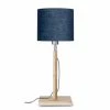 Good & Mojo Lampes à Poser Lampe De Table En Bambou Abat-jour En Lin Bleu Denim, H. 59cm -Luminaires Soldes 2022 lampe de table en bambou abat jour en lin bleu denim h 59cm
