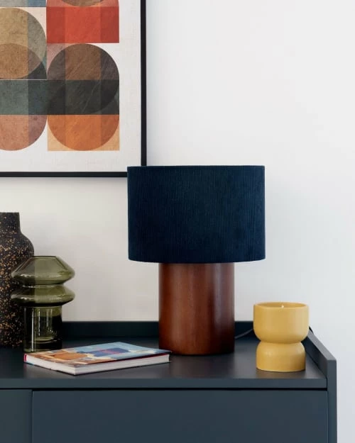 Maisons Du Monde Lampes à Poser Lampe En Bois D'hévéa Marron Et Abat-jour En Velours Bleu Nuit 4 Maisons Du Monde Lampes à Poser Lampe En Bois D'hévéa Marron Et Abat-jour En Velours Bleu Nuit – Image 2