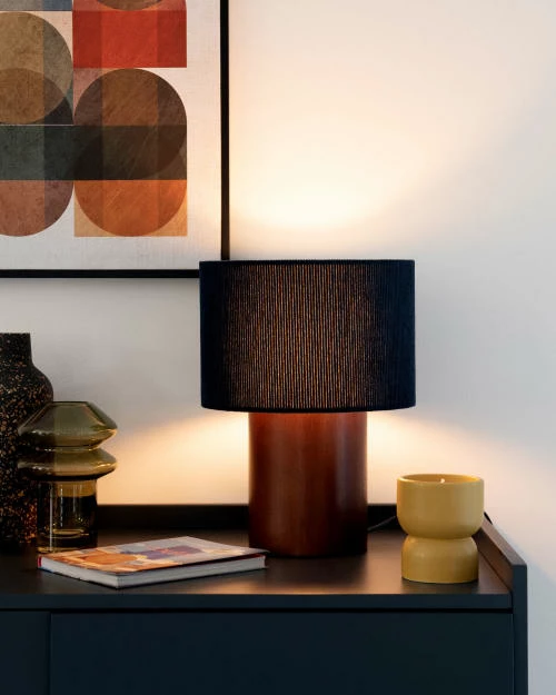 Maisons Du Monde Lampes à Poser Lampe En Bois D'hévéa Marron Et Abat-jour En Velours Bleu Nuit 5 Maisons Du Monde Lampes à Poser Lampe En Bois D'hévéa Marron Et Abat-jour En Velours Bleu Nuit – Image 3