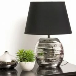 Maisons Du Monde Lampes à Poser Lampe En Céramique Argentée Abat-jour Noir -Luminaires Soldes 2022 lampe en ceramique argentee abat jour noir 1000 5 40 137144 3