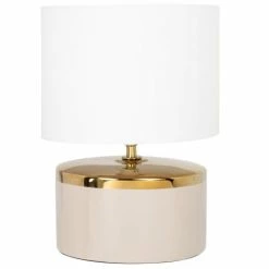 Maisons Du Monde Lampes à Poser Lampe En Céramique Beige Et Fer Doré, Abat-jour En Coton Blanc
