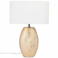 Nouvelles versions 3 Maisons Du Monde Lampes à Poser Lampe En Céramique Dorée Et Abat-jour En Coton Blanc