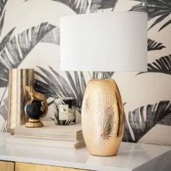 Maisons Du Monde Lampes à Poser Lampe En Céramique Dorée Et Abat-jour En Coton Blanc -Luminaires Soldes 2022 lampe en ceramique doree et abat jour en coton blanc 1000 8 26 211012 3