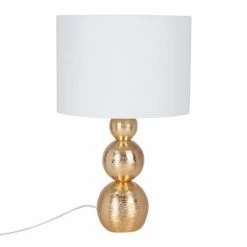 Maisons Du Monde Lampes à Poser Lampe En Céramique Dorée Et Abat-jour En Lin Blanc