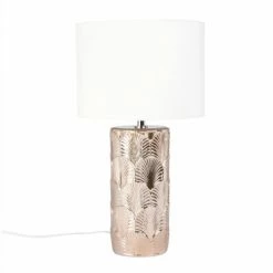 Maisons Du Monde Lampes à Poser Lampe En Céramique Dorée Sculptée Et Abat-jour écru